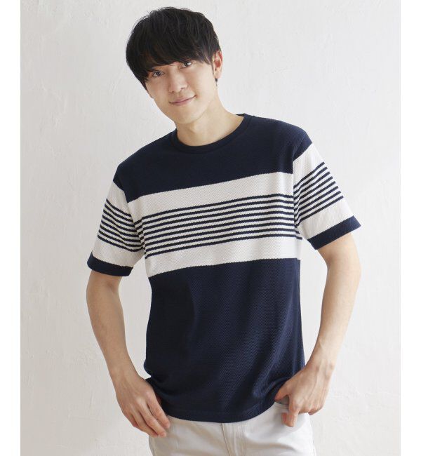 ikka「パイナップルパネルボーダーTシャツ」|Tシャツ・カットソー|