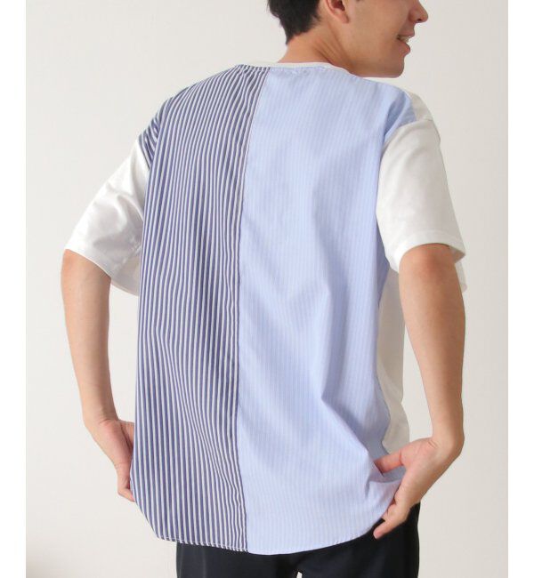 ikka「ストライプブロード切り替えTシャツ」|Tシャツ・カットソー|
