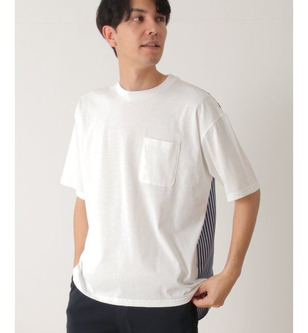 ikka「ストライプブロード切り替えTシャツ」|Tシャツ・カットソー|