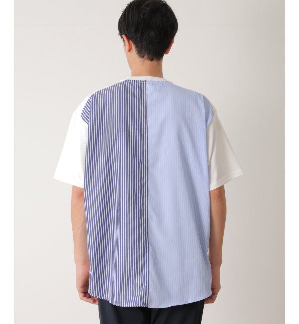 ikka「ストライプブロード切り替えTシャツ」|Tシャツ・カットソー|