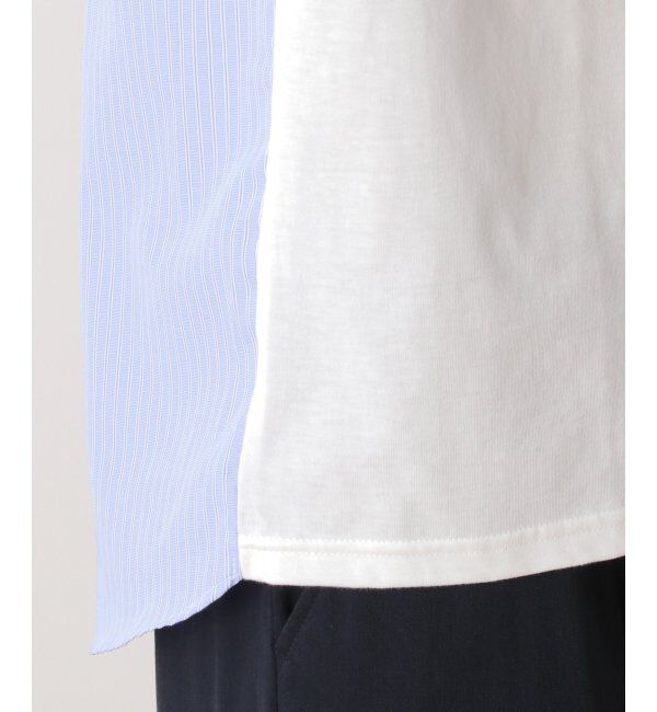 ikka「ストライプブロード切り替えTシャツ」|Tシャツ・カットソー|