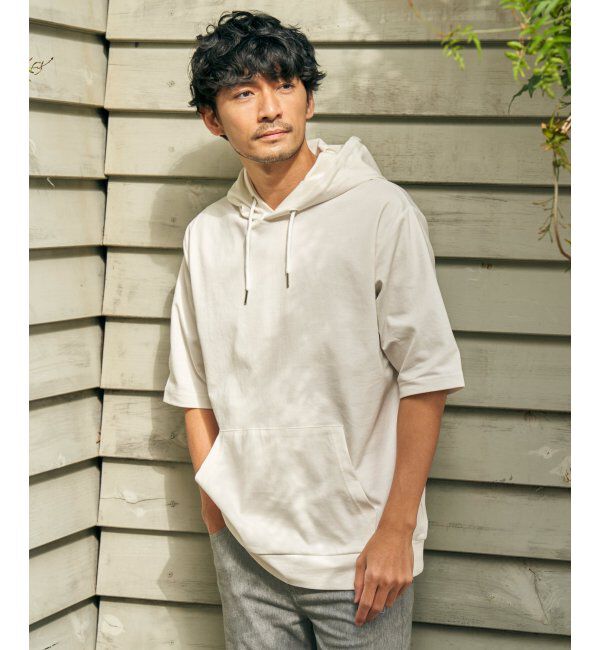 ikka「【接触冷感／抗菌防臭】GOKU楽セイケツ5分袖パーカー」|Tシャツ・カットソー|