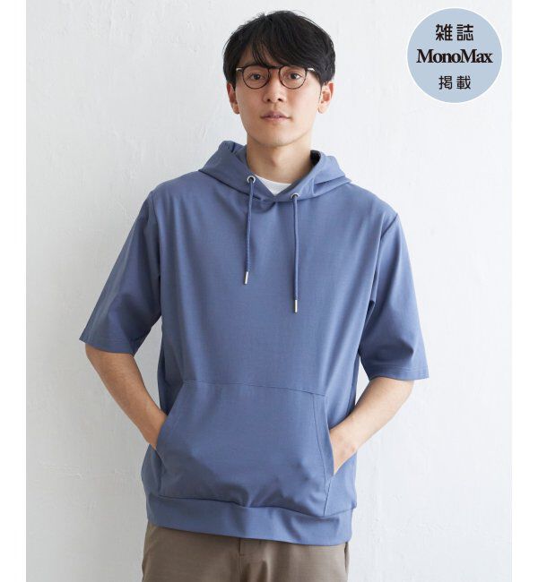 ikka「【接触冷感／抗菌防臭】GOKU楽セイケツ5分袖パーカー」|Tシャツ・カットソー|ブルー