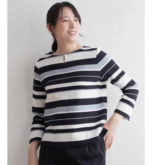 IKKA LOUNGE「テンカンボーダーキーネックプルオーバー」|Tシャツ・カットソー|ブルー