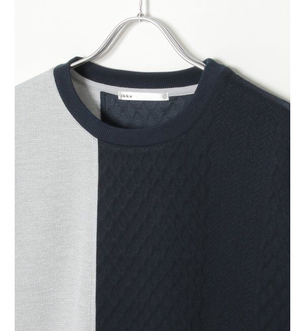ikka「フクレジャガードワッフル切り替えTシャツ」|Tシャツ・カットソー|