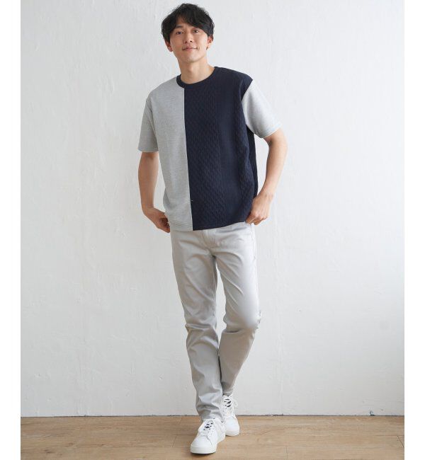 ikka「フクレジャガードワッフル切り替えTシャツ」|Tシャツ・カットソー|