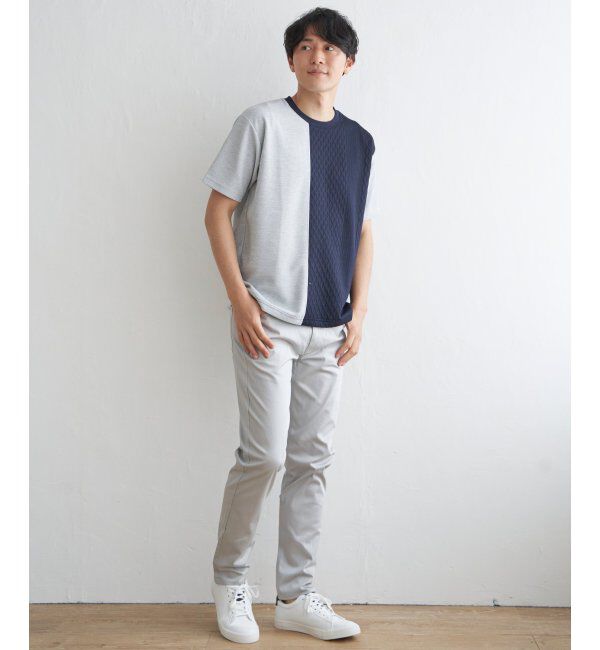 ikka「フクレジャガードワッフル切り替えTシャツ」|Tシャツ・カットソー|