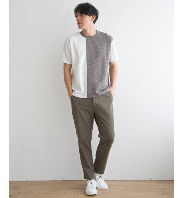 ikka「フクレジャガードワッフル切り替えTシャツ」|Tシャツ・カットソー|