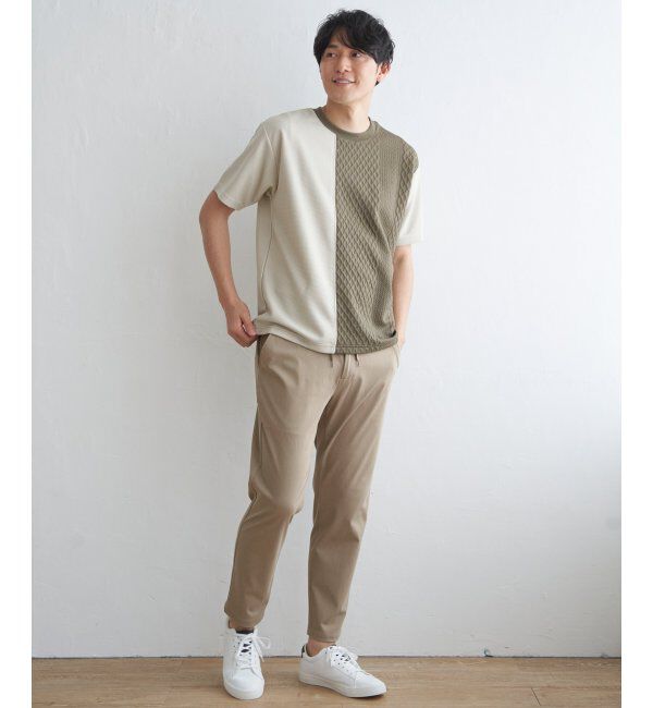 ikka「フクレジャガードワッフル切り替えTシャツ」|Tシャツ・カットソー|