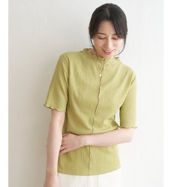 ikka「襟メロー半袖インナーTシャツ」|Tシャツ・カットソー|ライムグリーン