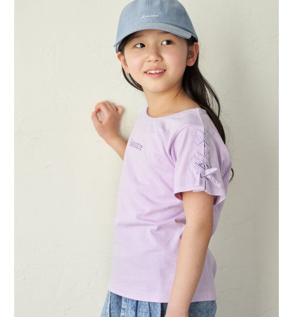ikka kids「ソデギンガムレースアップＴ」|Tシャツ・カットソー|