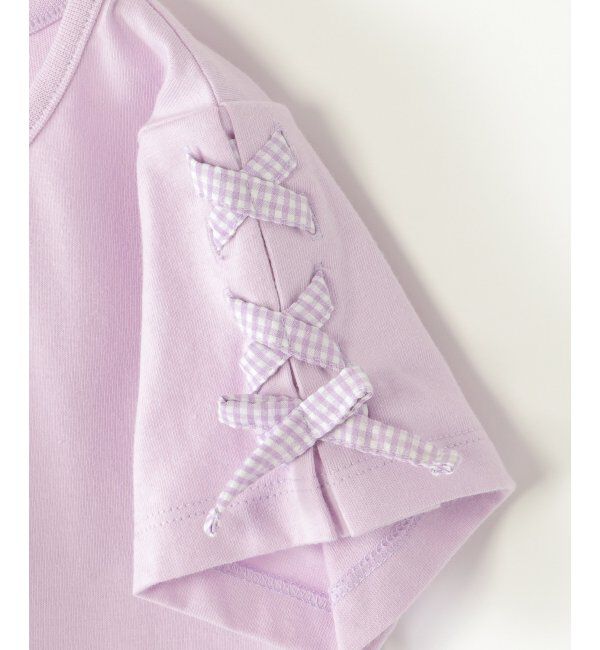 ikka kids「ソデギンガムレースアップＴ」|Tシャツ・カットソー|