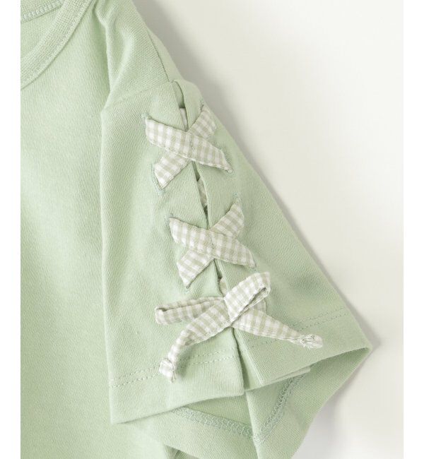 ikka kids「ソデギンガムレースアップＴ」|Tシャツ・カットソー|