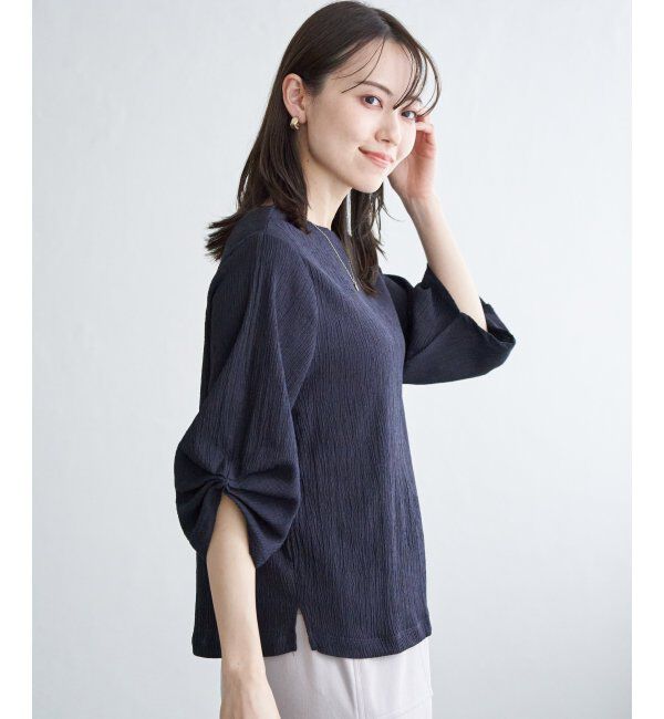 IKKA LOUNGE「ジャガードホイップスリーブプルオーバー」|Tシャツ・カットソー|ネイビーブルー