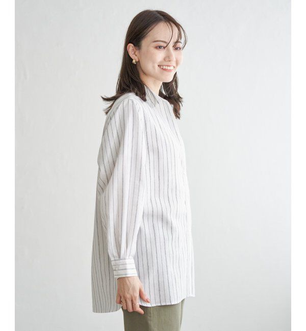 ikka「フレンチリネンMIX裾刺繍シャツ」|シャツ・ブラウス|