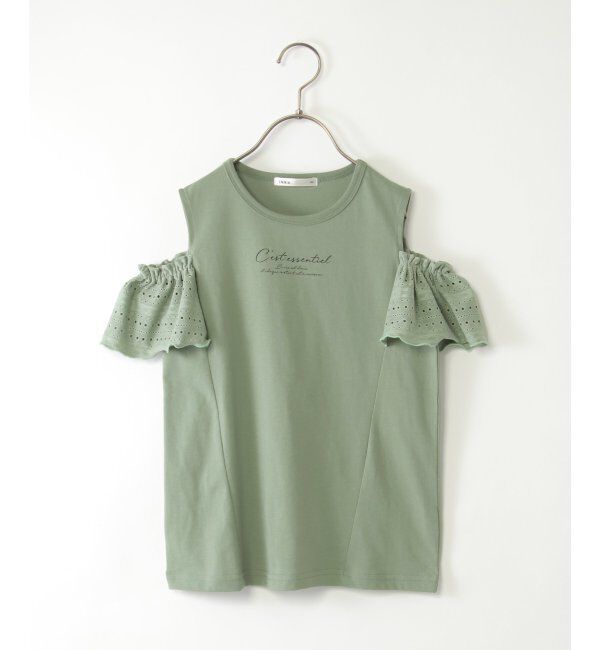 ikka kids「レース袖オフショルロゴTシャツ（120~160cm）」|Tシャツ・カットソー|グリーン