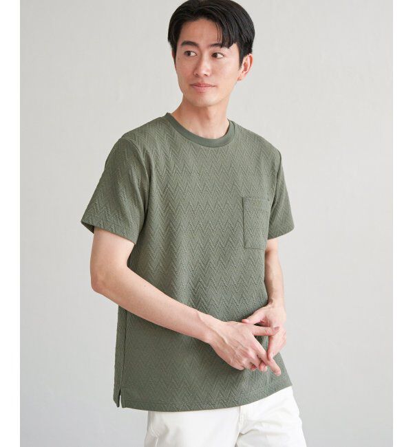 ikka「ヘリンボンフクレジャカードTシャツ」|Tシャツ・カットソー|カーキ