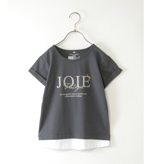 ikka kids「【親子おそろい】裾レイヤードロールアップロゴTシャツ（120~160cm）」|Tシャツ・カットソー|チャコール