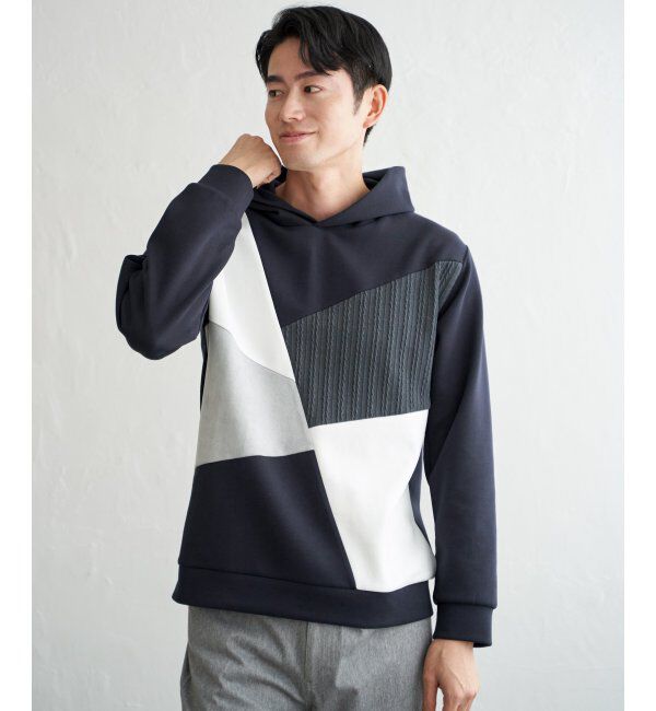 ikka「ブロックスダンボールプルパーカ」|パーカー|ネイビーブルー