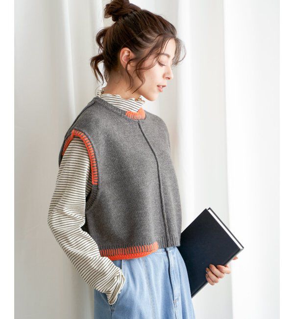 Lbc with Life「アシメハンドステッチニットベスト」|ニット・セーター|