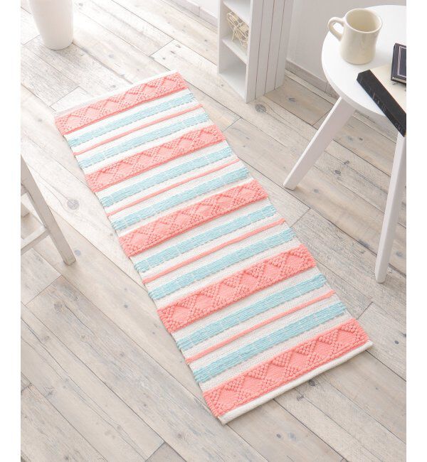 Lbc with Life「【吸水速乾】ダイヤボーダー キッチンマット」|クッション・クッションカバー|ピンク