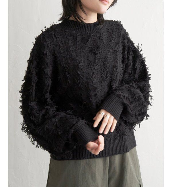VENCE share style「ミックスフリンジプルオーバー」|ニット・セーター|ブラック