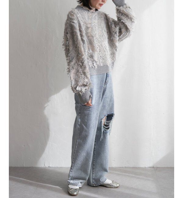 VENCE share style「ミックスフリンジプルオーバー」|ニット・セーター|