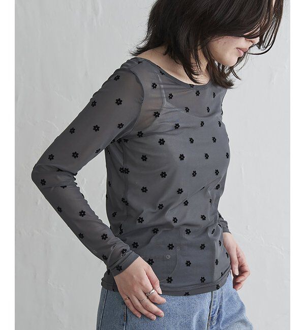 VENCE share style「シアーフラワーフロッキープルオーバー」|Tシャツ・カットソー|グレー
