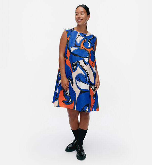 Marimekko「Anemonet Eldfamn ワンピース」|ワンピース|ﾌﾞﾙｰ&times;ﾋﾟｰﾁ&times;ｵﾚﾝｼﾞ