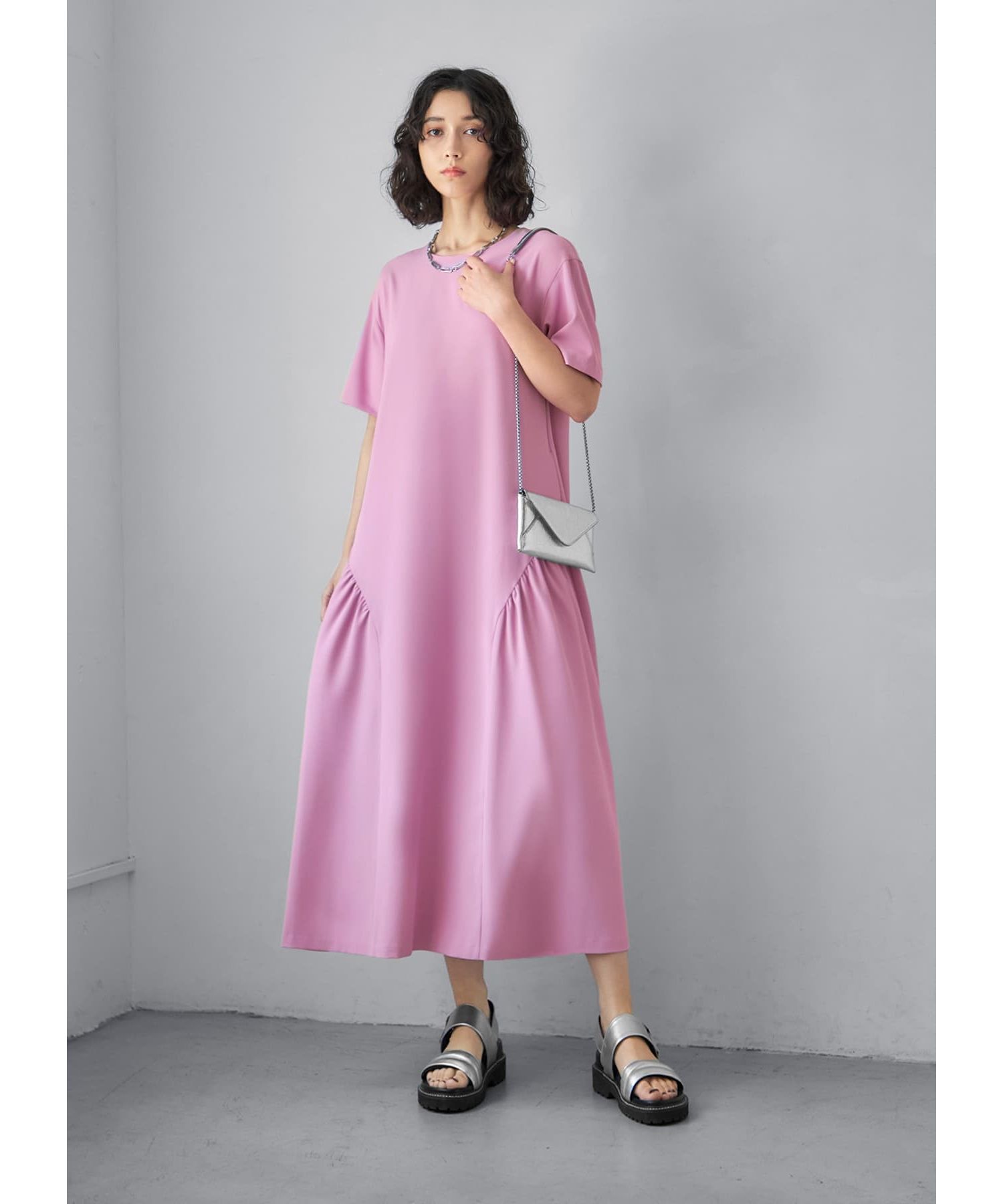 STYLE DELI「両サイドラウンドギャザーロングワンピース」|ワンピース|ピンク