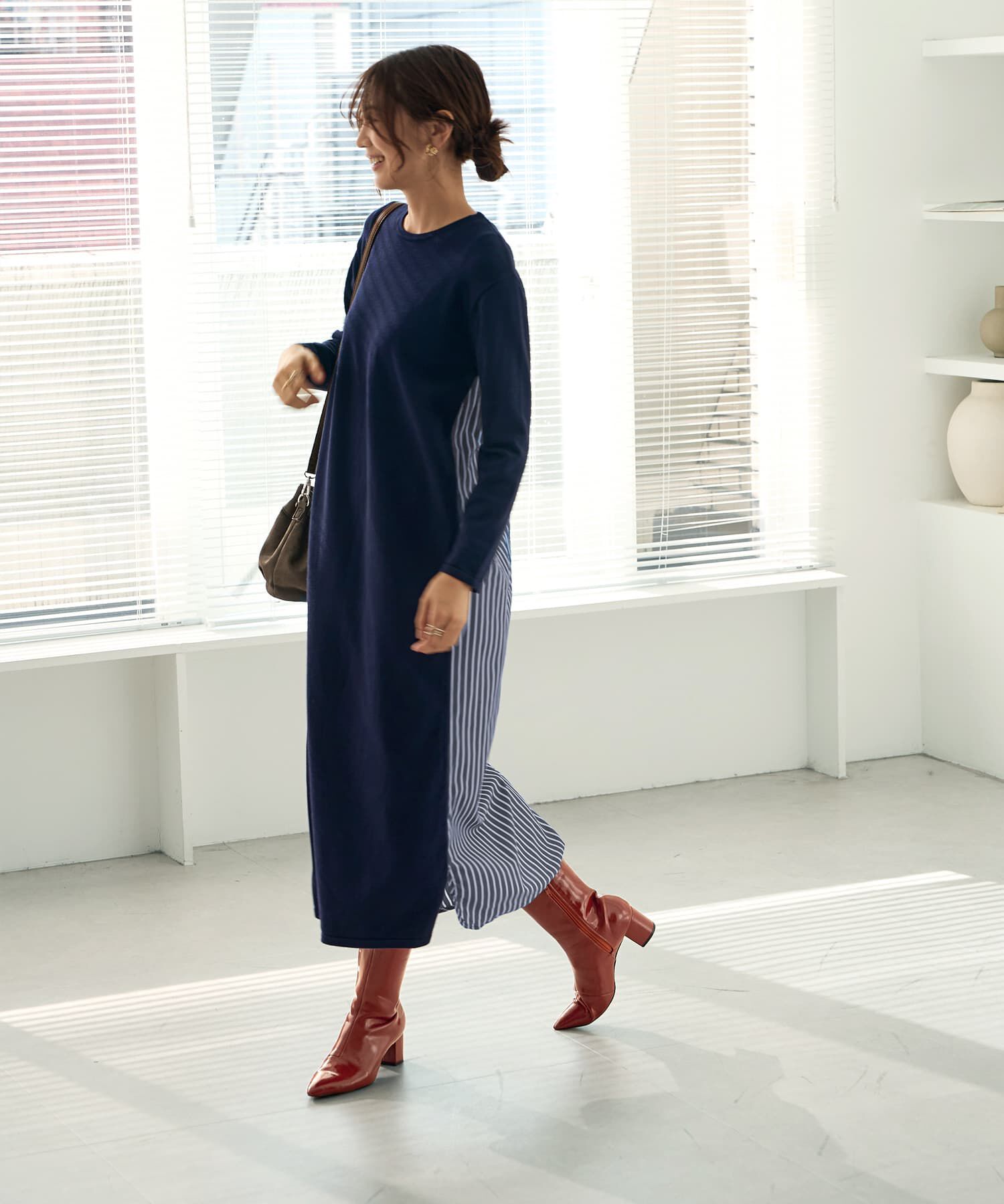 STYLE DELI「スムースハイゲージシャツ生地コンビワンピース」|ワンピース|