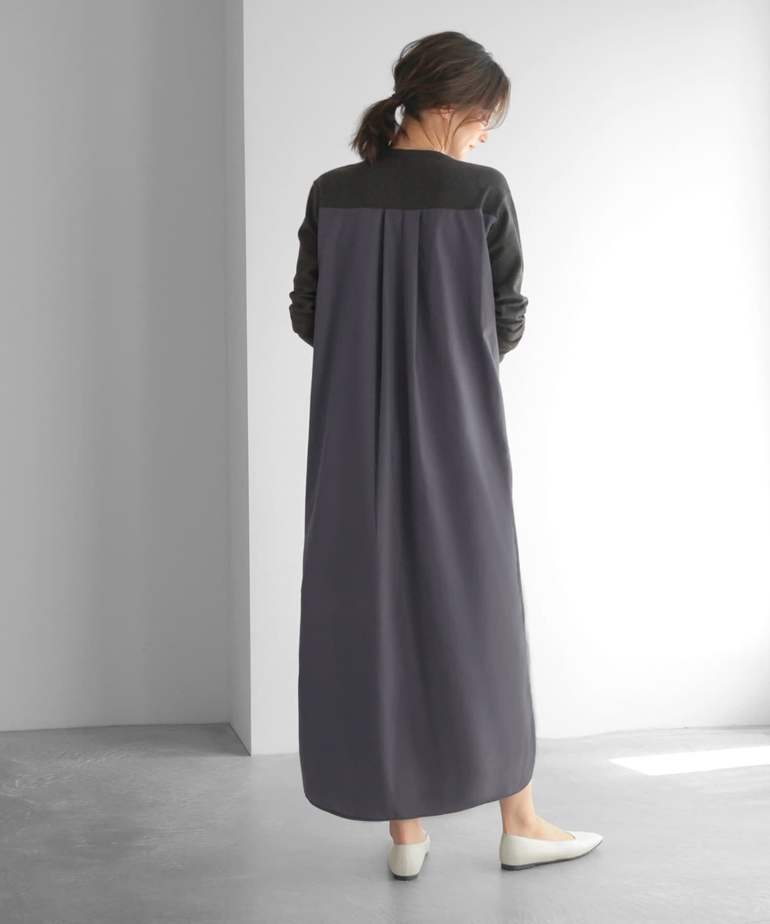 STYLE DELI「スムースハイゲージシャツ生地コンビワンピース」|ワンピース|