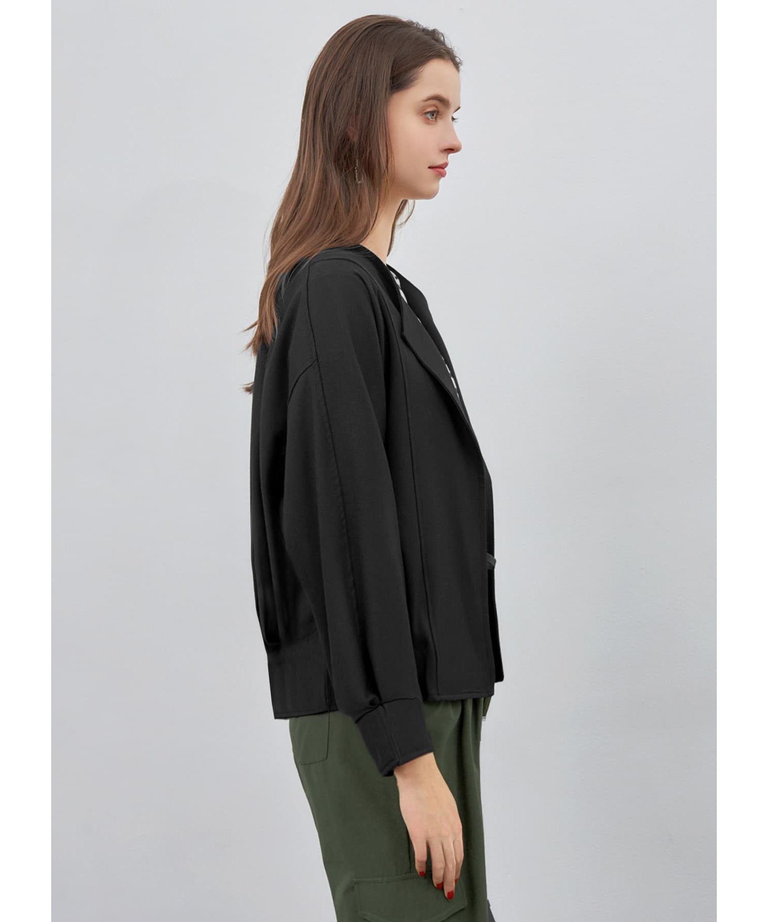 STYLE DELI「オープンカラードルマンジャケット」|ノーカラージャケット|