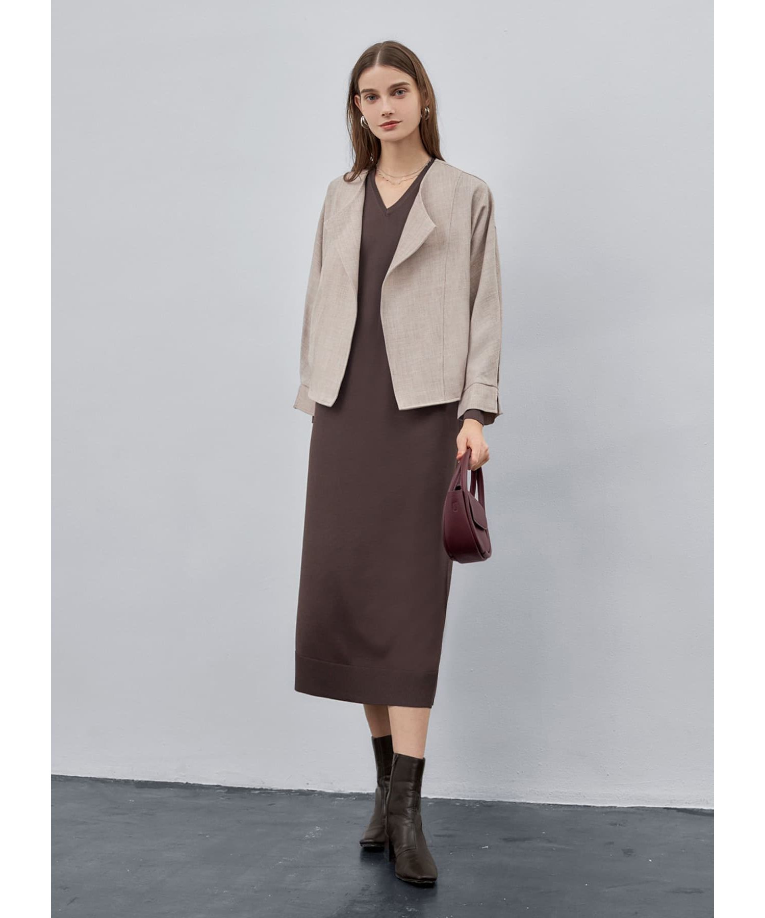 STYLE DELI「オープンカラードルマンジャケット」|ノーカラージャケット|