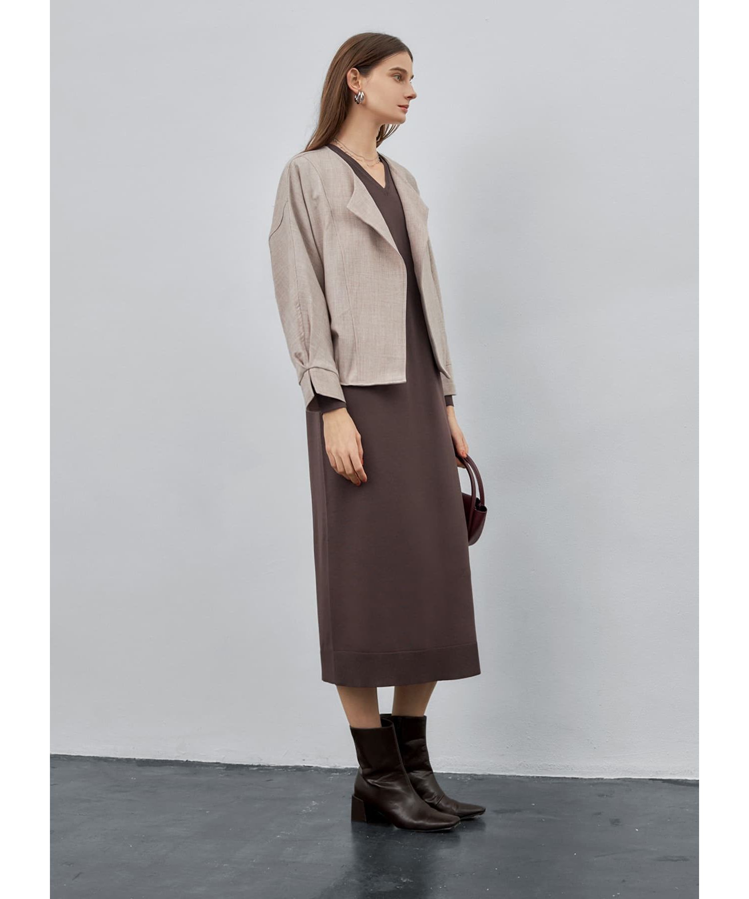 STYLE DELI「オープンカラードルマンジャケット」|ノーカラージャケット|