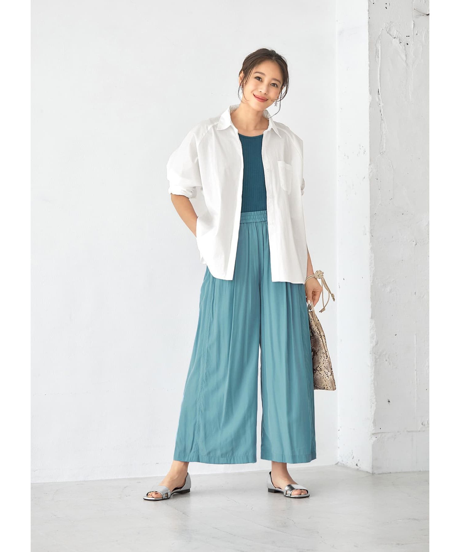 STYLE DELI「質感加工サテンギャザーワイドパンツ」|その他|