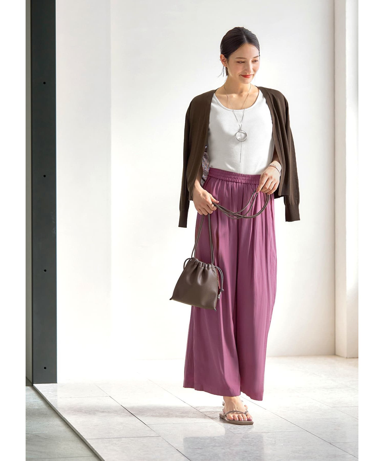 STYLE DELI「質感加工サテンギャザーワイドパンツ」|その他|