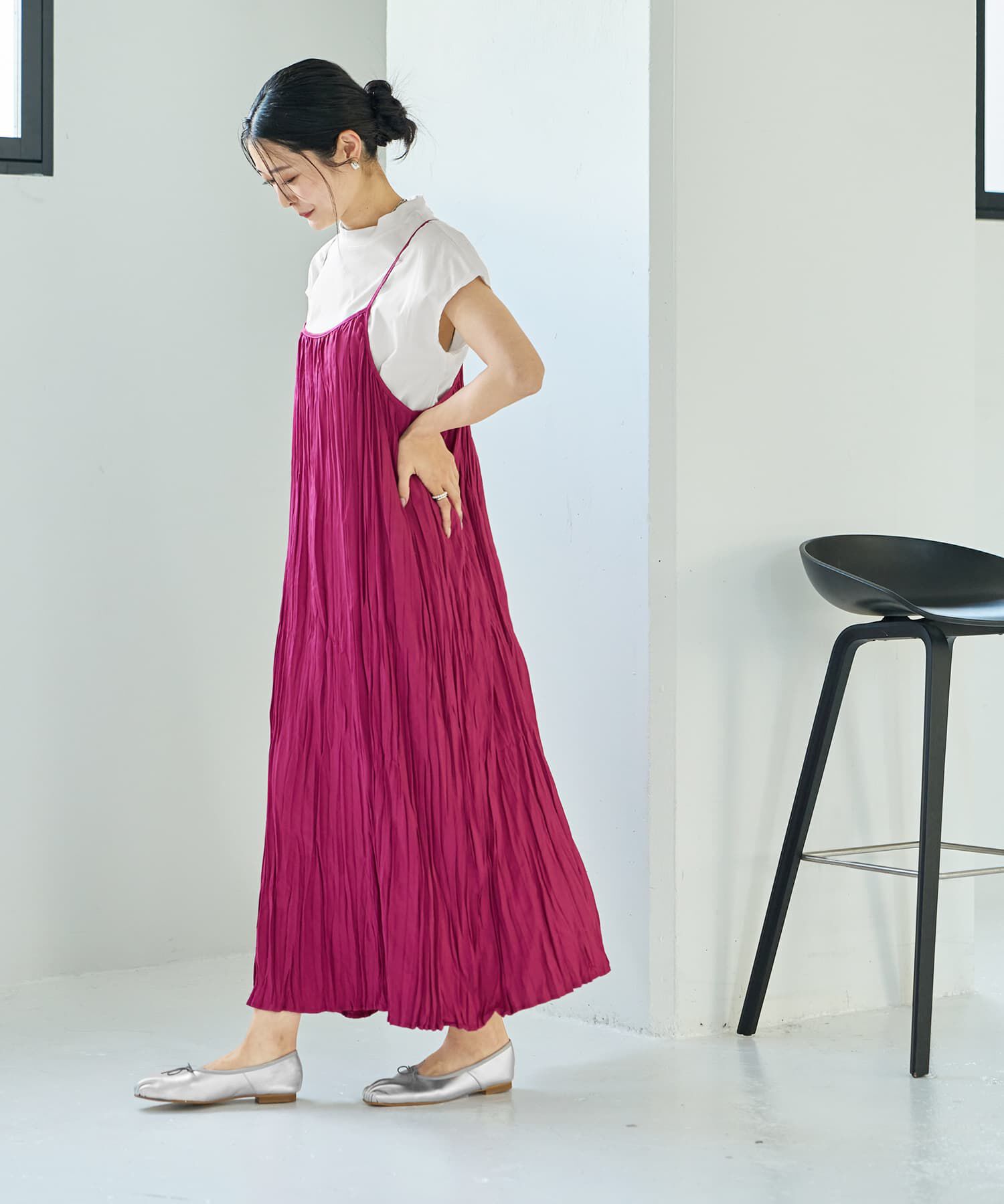 STYLE DELI「ランダムプリーツロングキャミワンピース」|ワンピース|