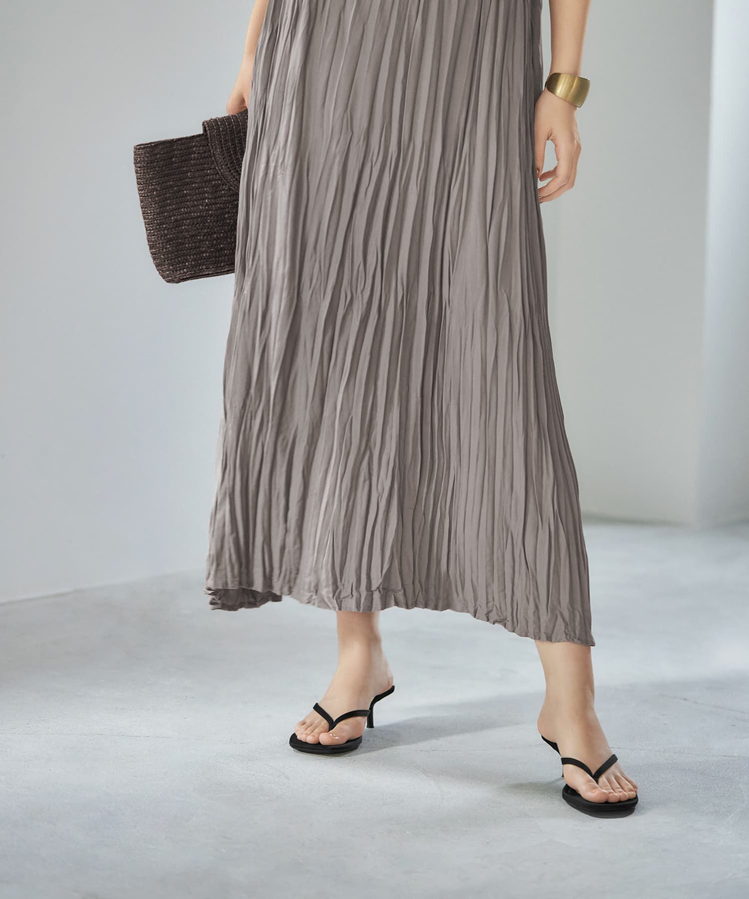 STYLE DELI「ランダムプリーツロングキャミワンピース」|ワンピース|