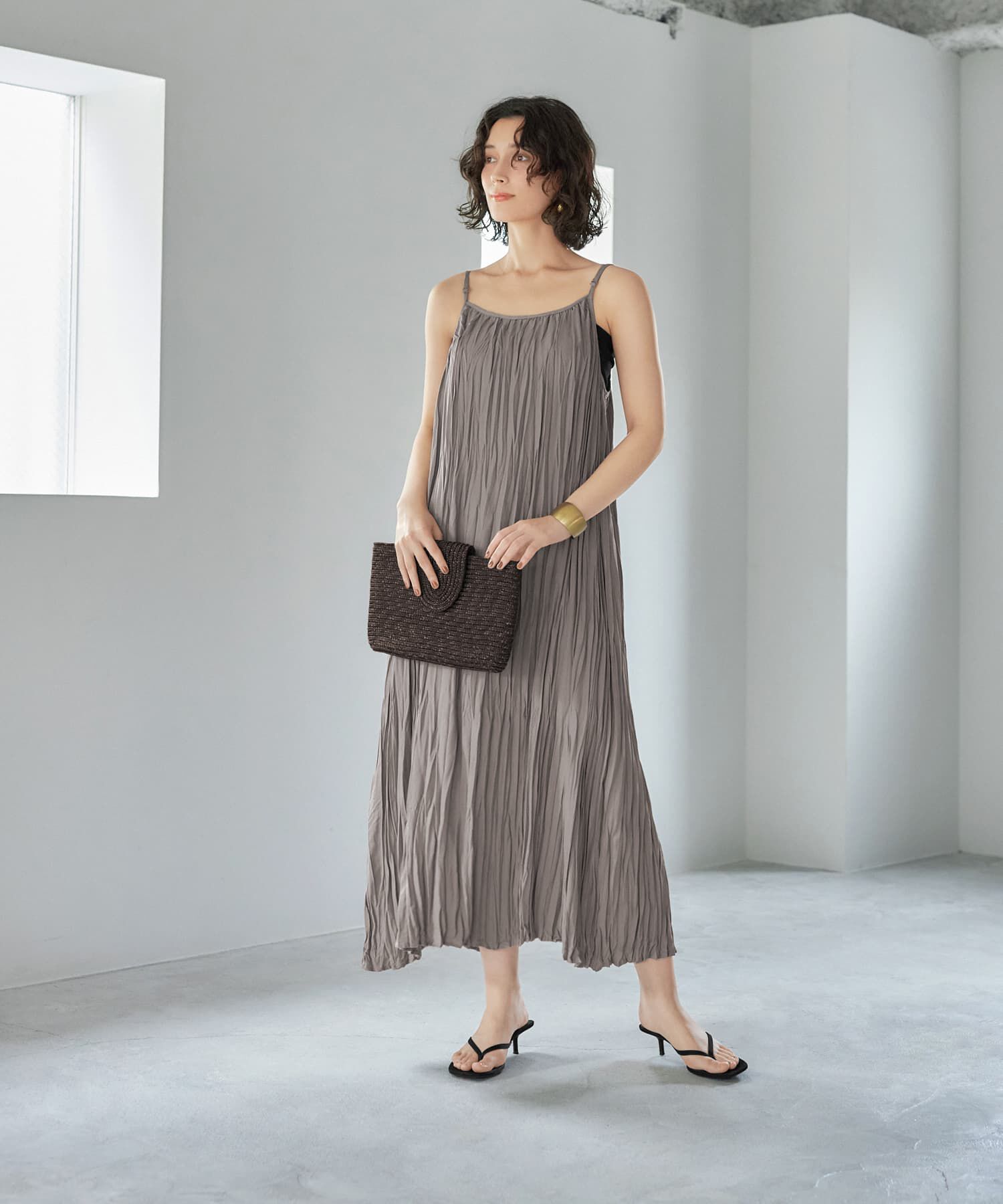 STYLE DELI「ランダムプリーツロングキャミワンピース」|ワンピース|
