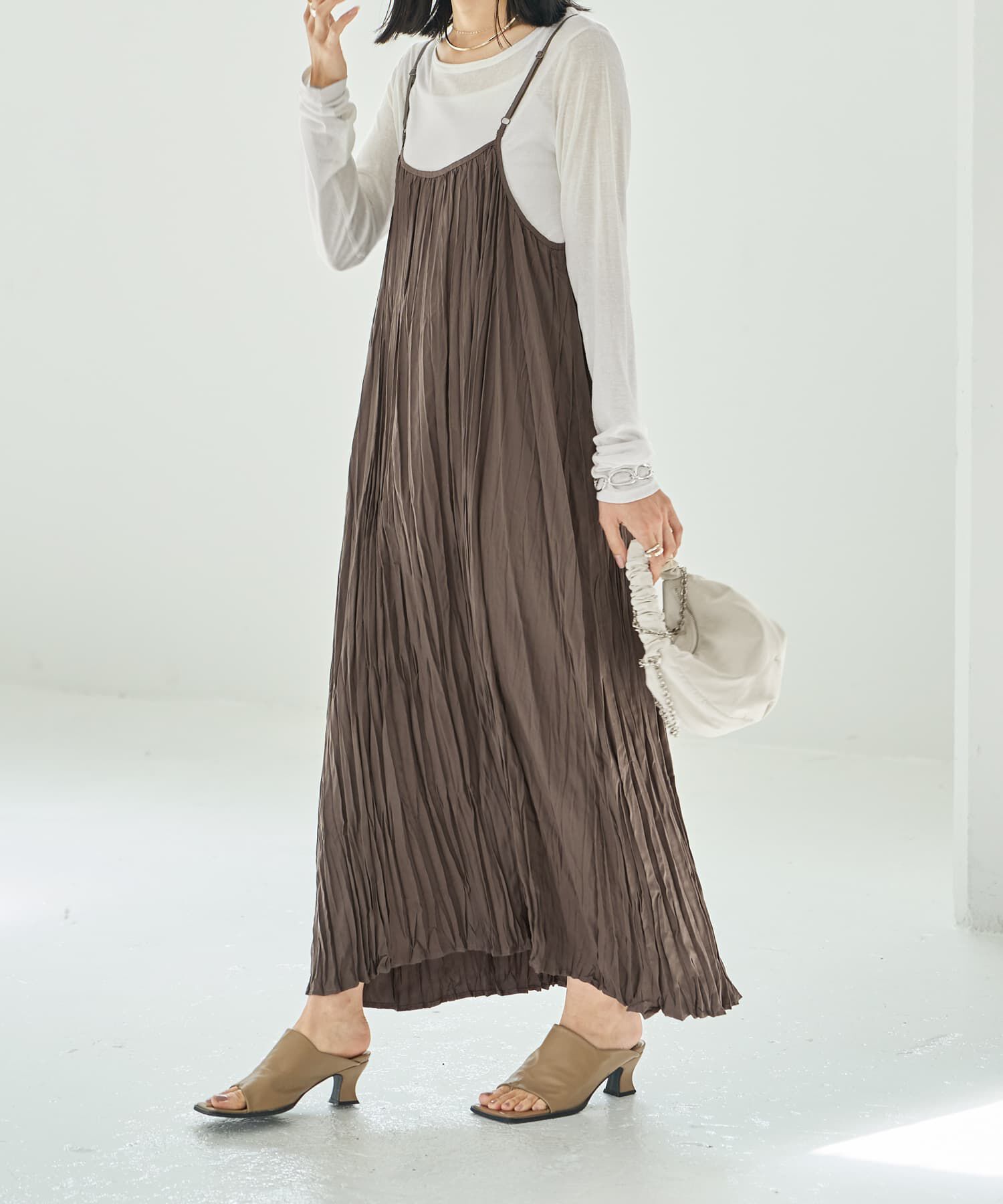 STYLE DELI「ランダムプリーツロングキャミワンピース」|ワンピース|