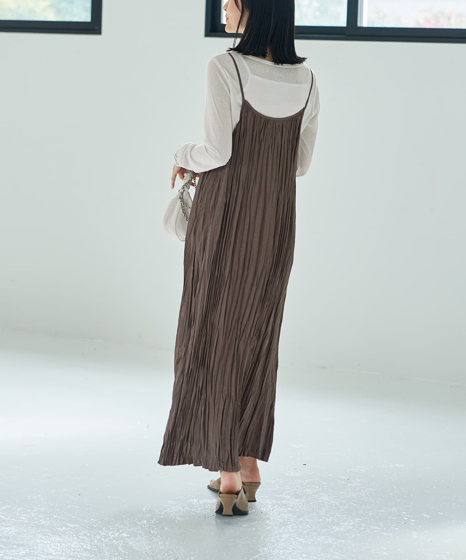 STYLE DELI「ランダムプリーツロングキャミワンピース」|ワンピース|