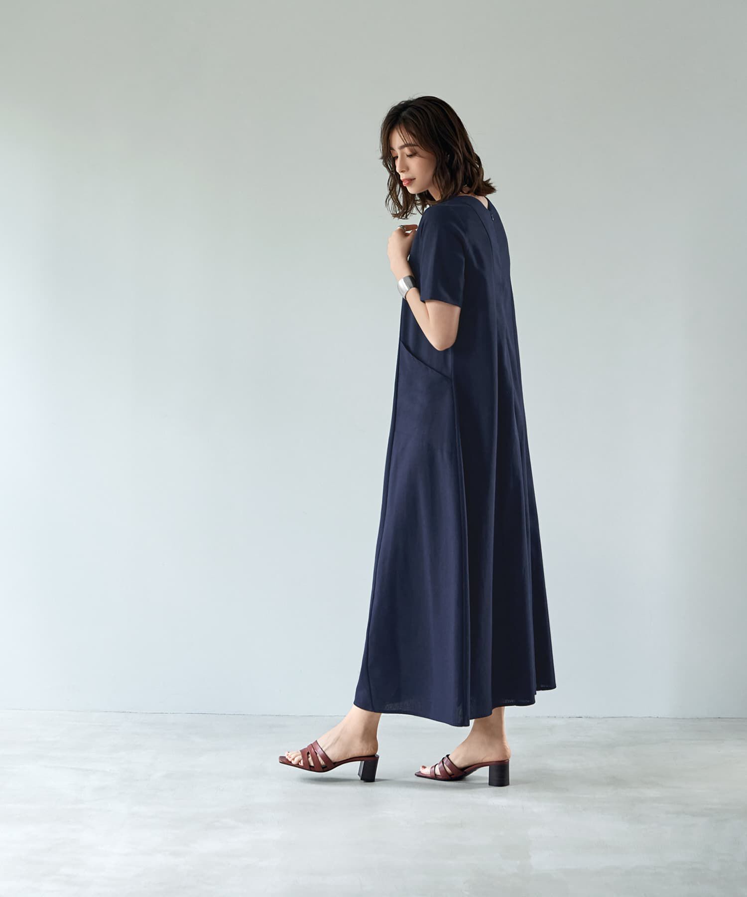STYLE DELI「綿麻ポケット切替フレアロングワンピース」|ワンピース|