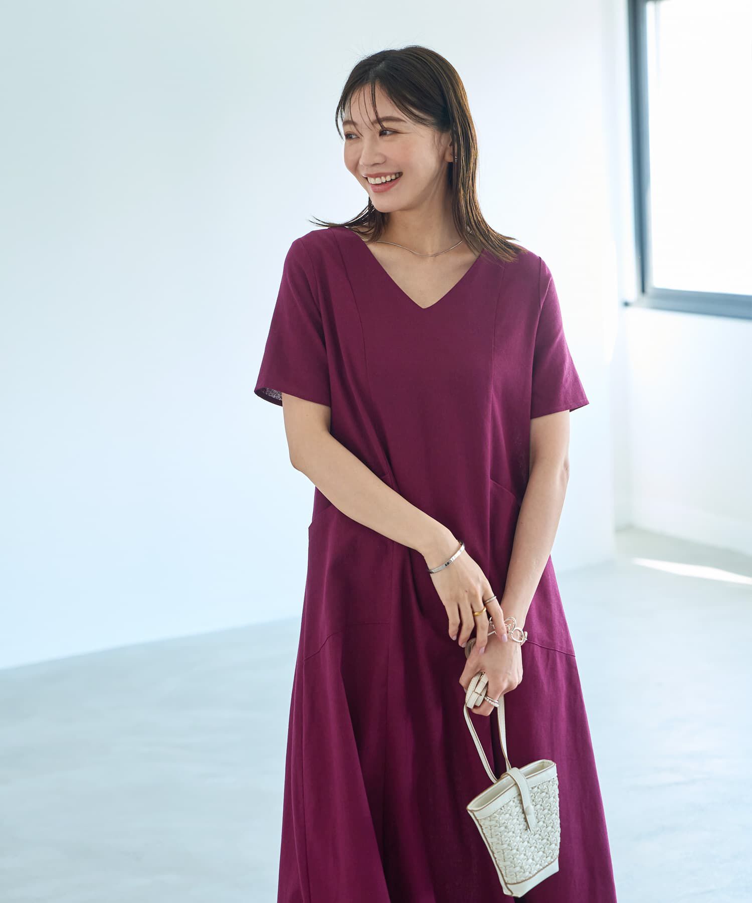 STYLE DELI「綿麻ポケット切替フレアロングワンピース」|ワンピース|