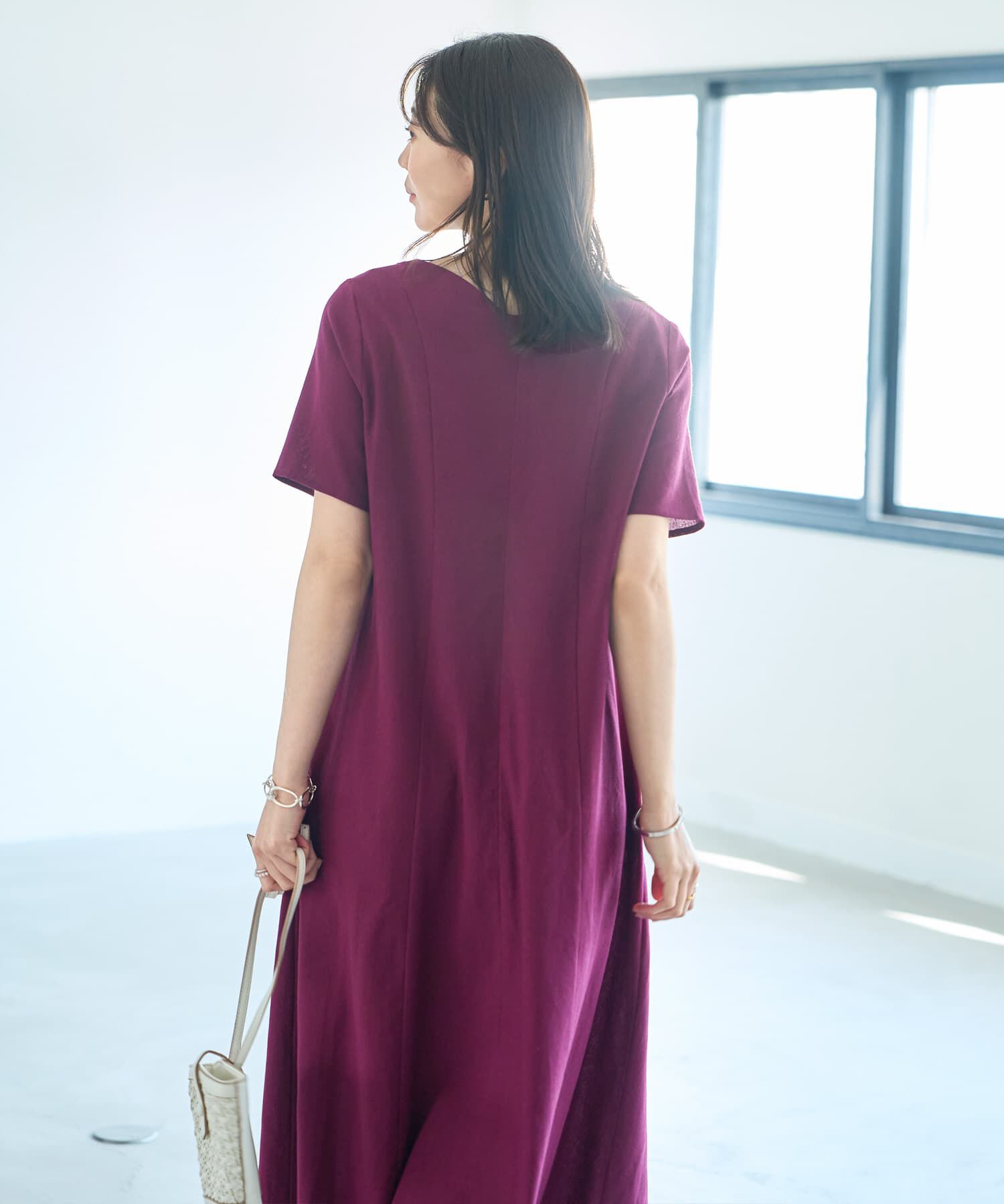 STYLE DELI「綿麻ポケット切替フレアロングワンピース」|ワンピース|