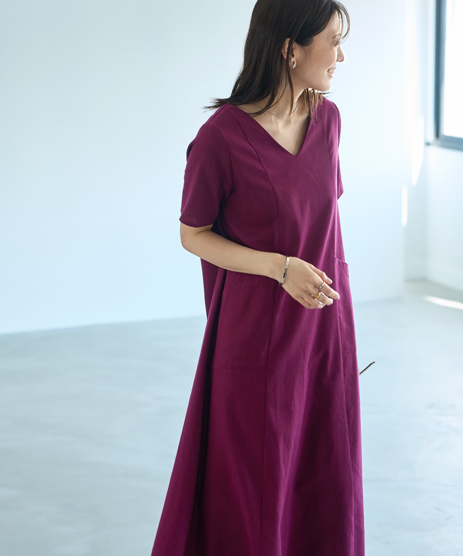 STYLE DELI「綿麻ポケット切替フレアロングワンピース」|ワンピース|