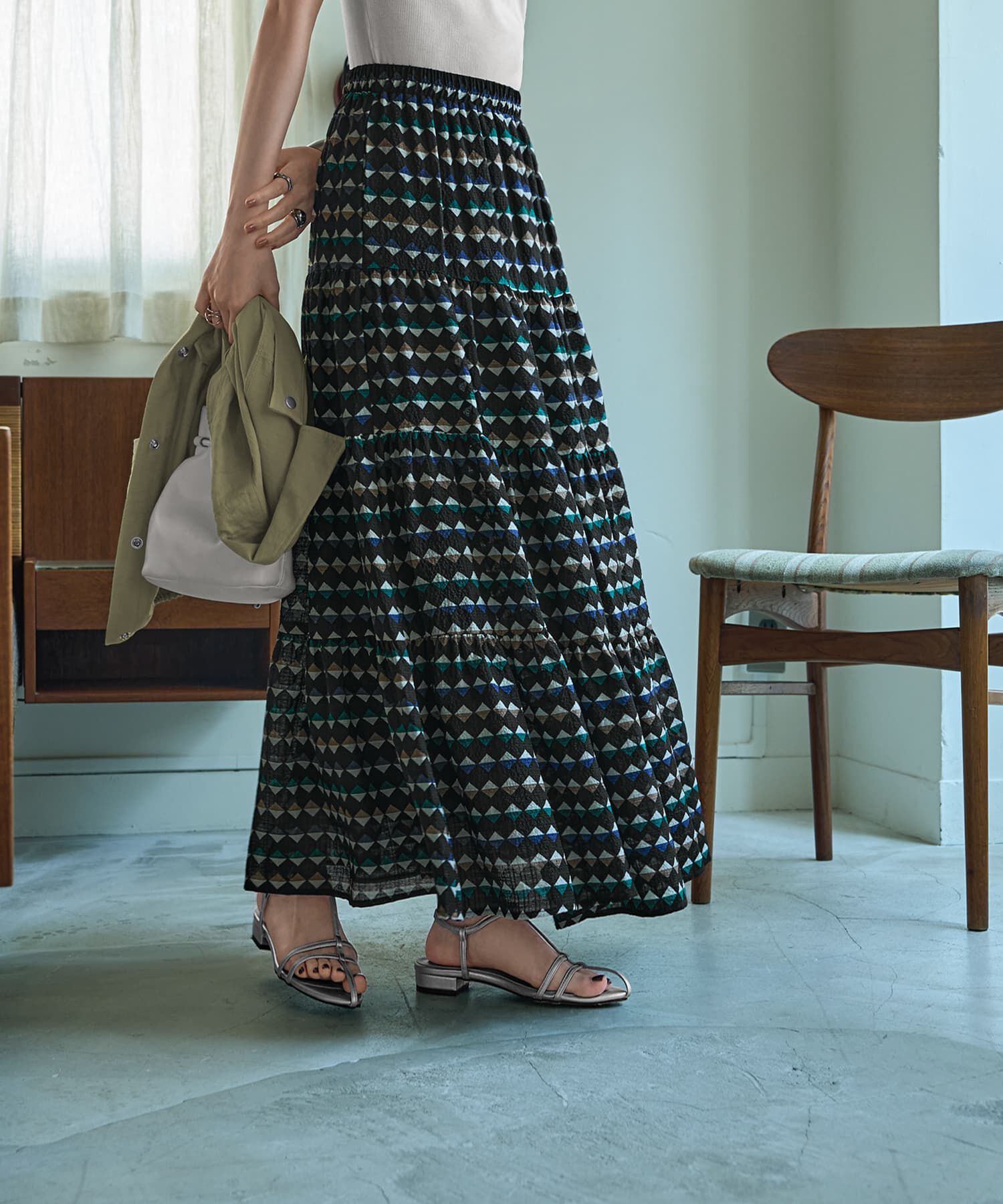 STYLE DELI「ひし形カラープリントティアードスカート」|フレア|