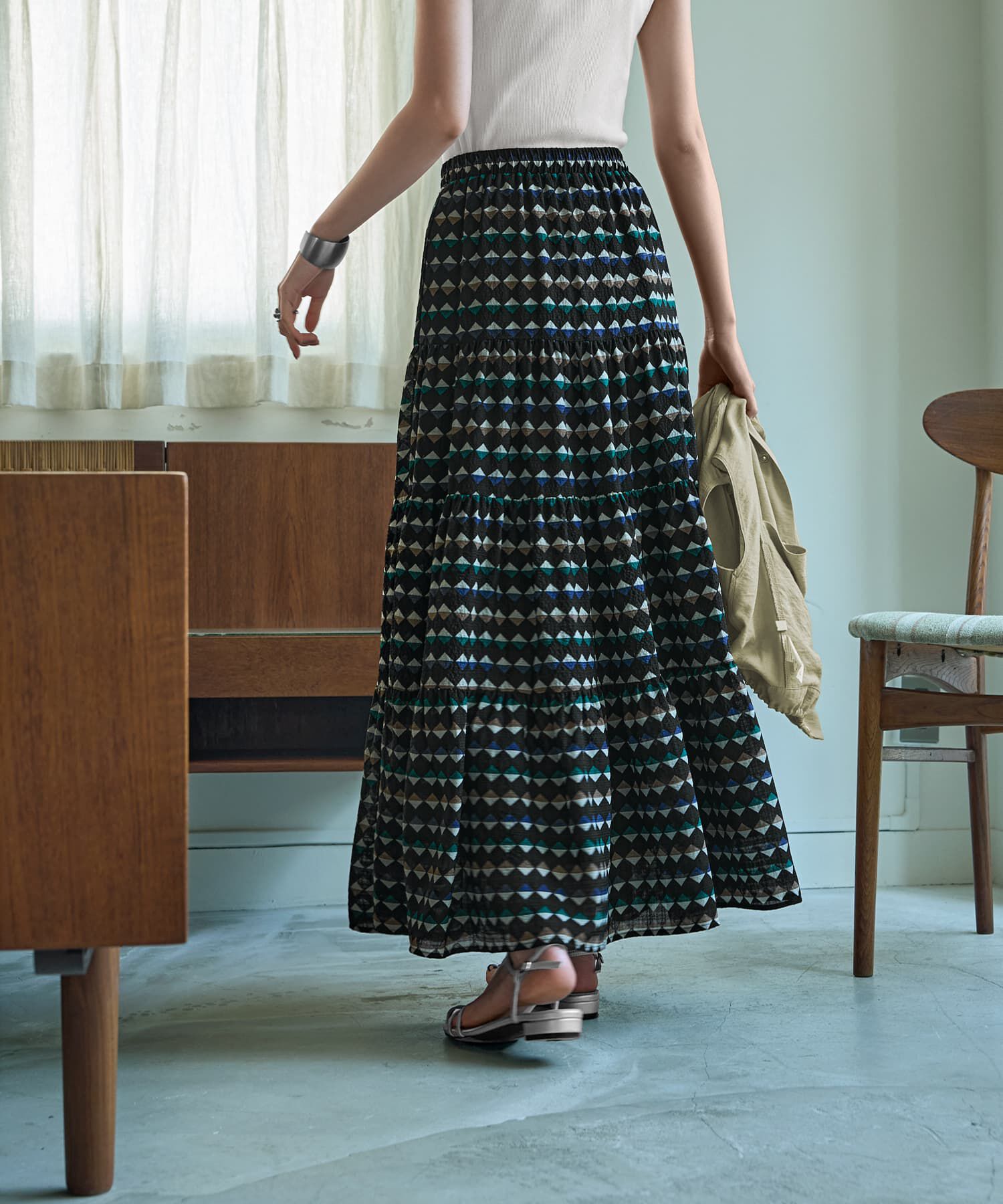 STYLE DELI「ひし形カラープリントティアードスカート」|フレア|