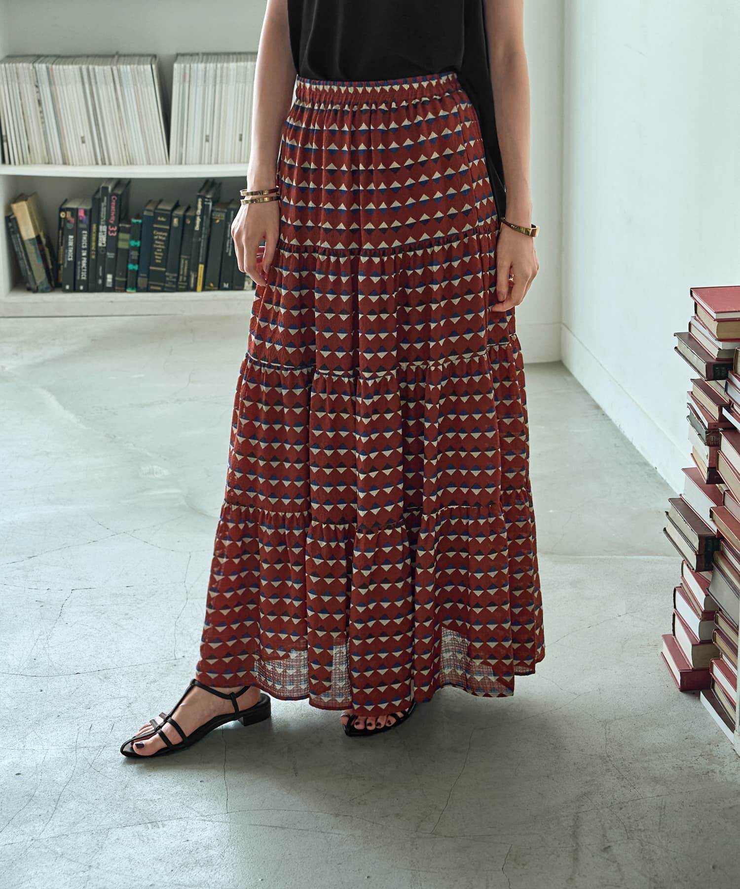 STYLE DELI「ひし形カラープリントティアードスカート」|フレア|