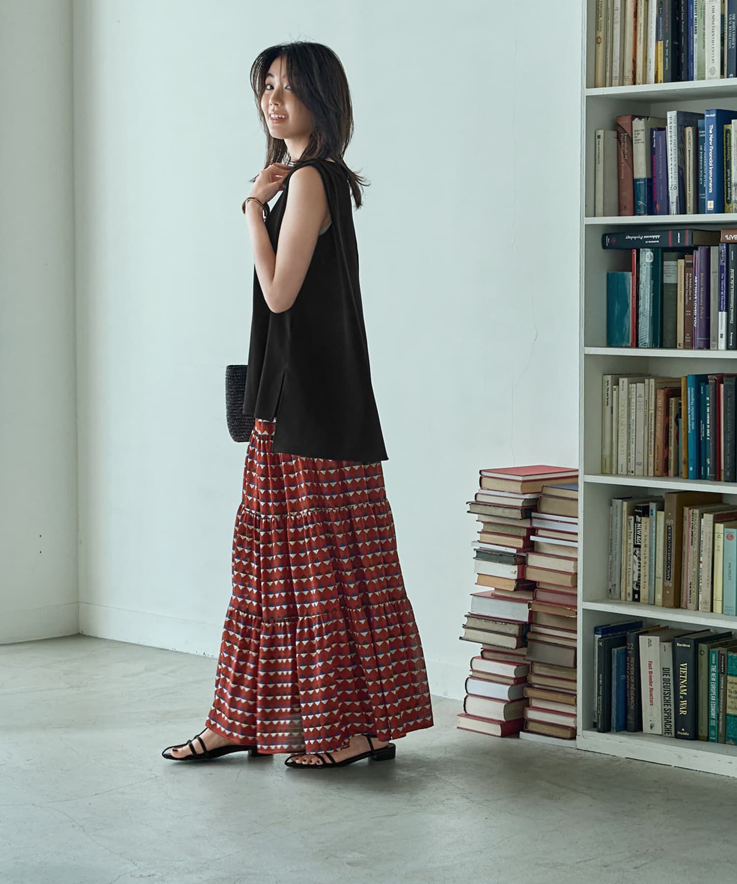 STYLE DELI「ひし形カラープリントティアードスカート」|フレア|